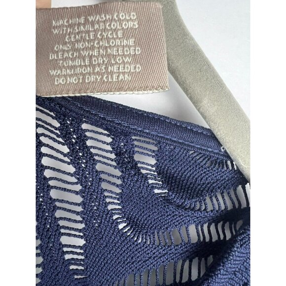 Chico’s Top Crochet Mesh 3 US XL Open Blue 3/4 Sleeve Blouse Pullover Bohemian - Picture 4 of 7